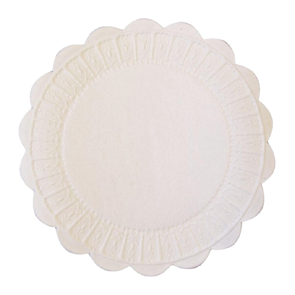 Dessous de verre rond en tissu blanc avec bordure dentelée antidérapant